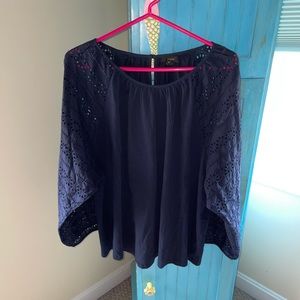 J. Crew navy cotton top with eyelet sleeves